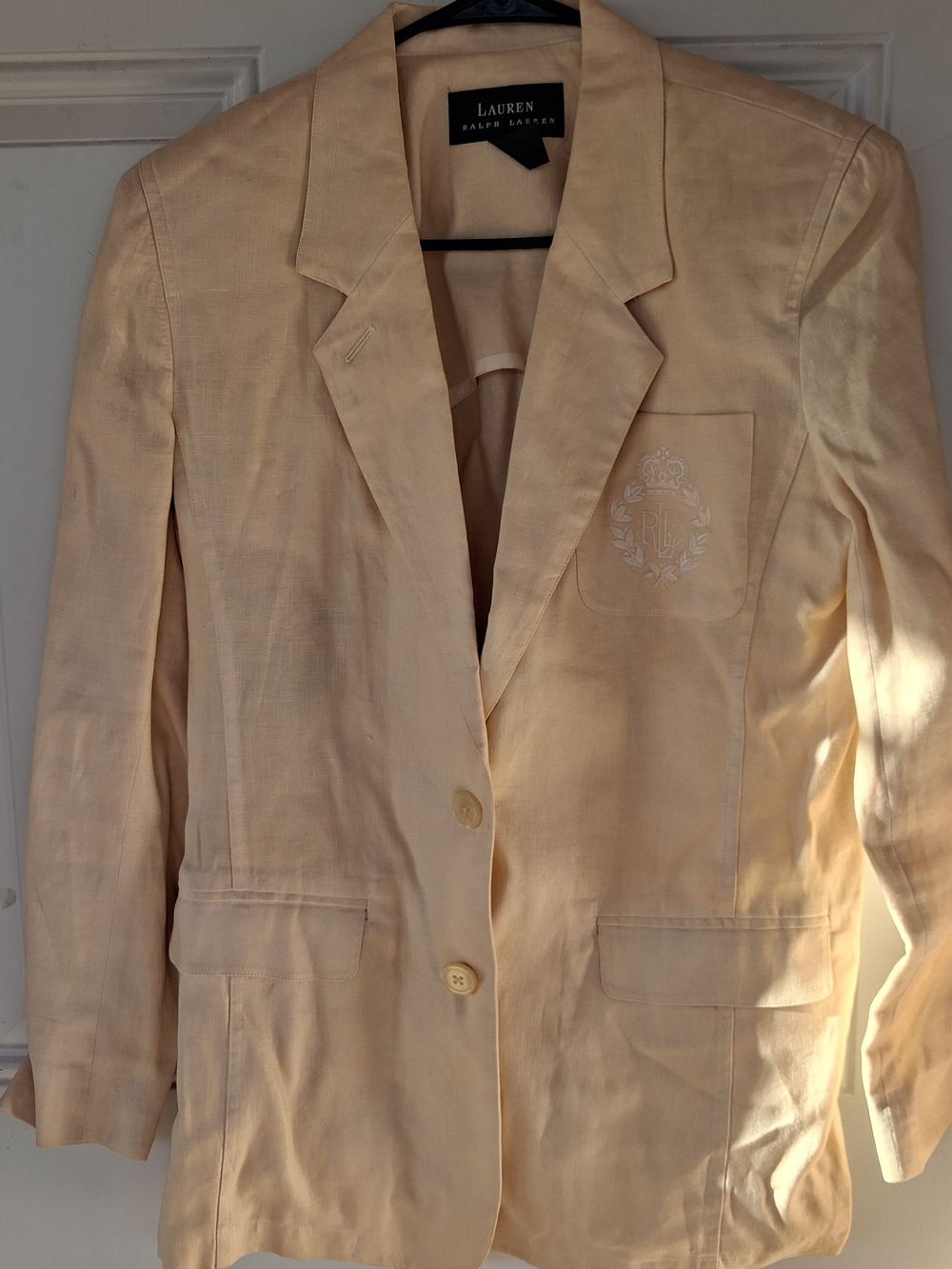 Lauren Ralph Lauren LRL Crest Embroidered Linen Blazer Beige Size 4